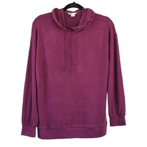 NWT CASLON LONG SLEEVE HOODED SWEATER TOP XS-S BURGUNDY
